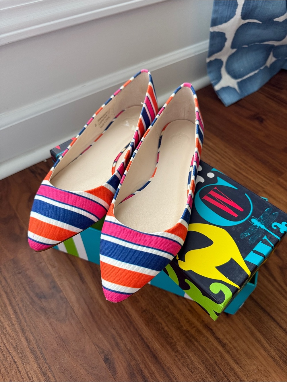 C. Wonder Striped Pointed-Toe Flats in Pink, Orange & Blue